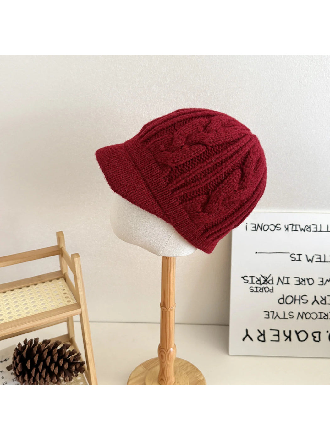 Haila - Red Cable Knit Beanie