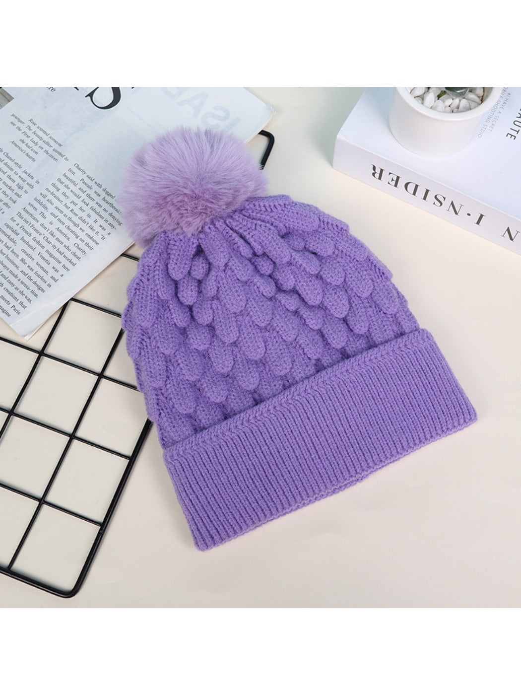 Haila - Unisex Knitted Beanie with Plush Pompom