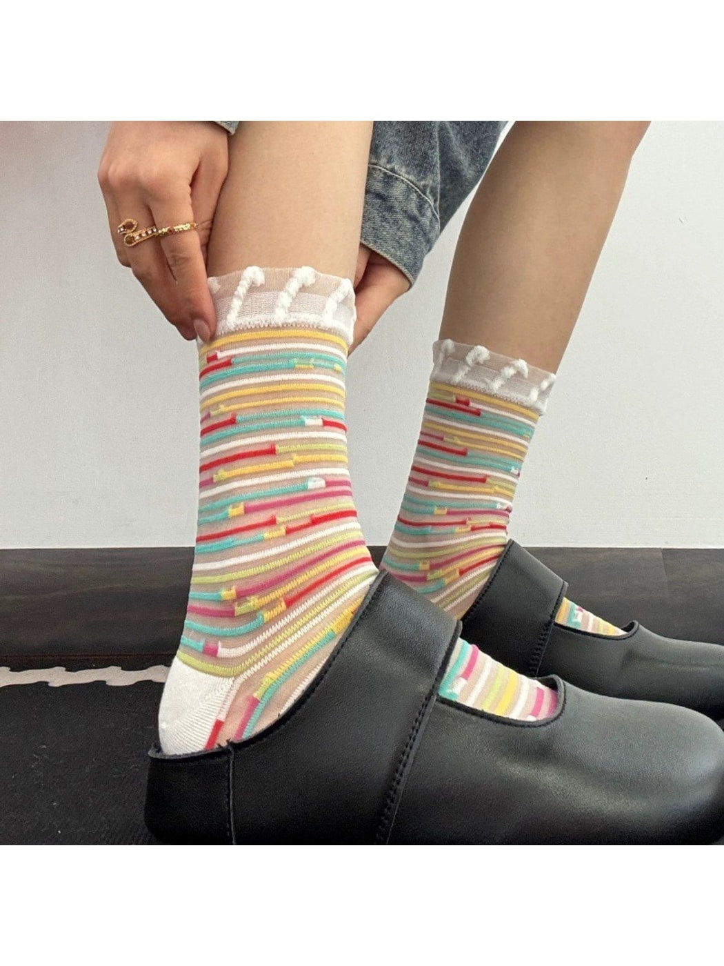 Rufia - Sweet Patterned Sheer Crew Socks for Women