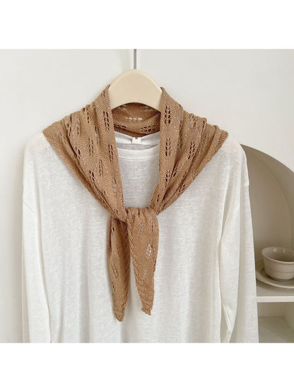 Scarvii - Solid Color Openwork Knit Triangle Scarf