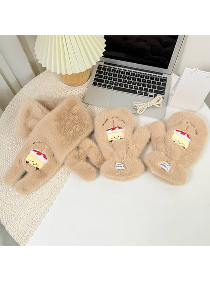 Gloving - Cute Plush Cake Motif Women's Warm Gloves