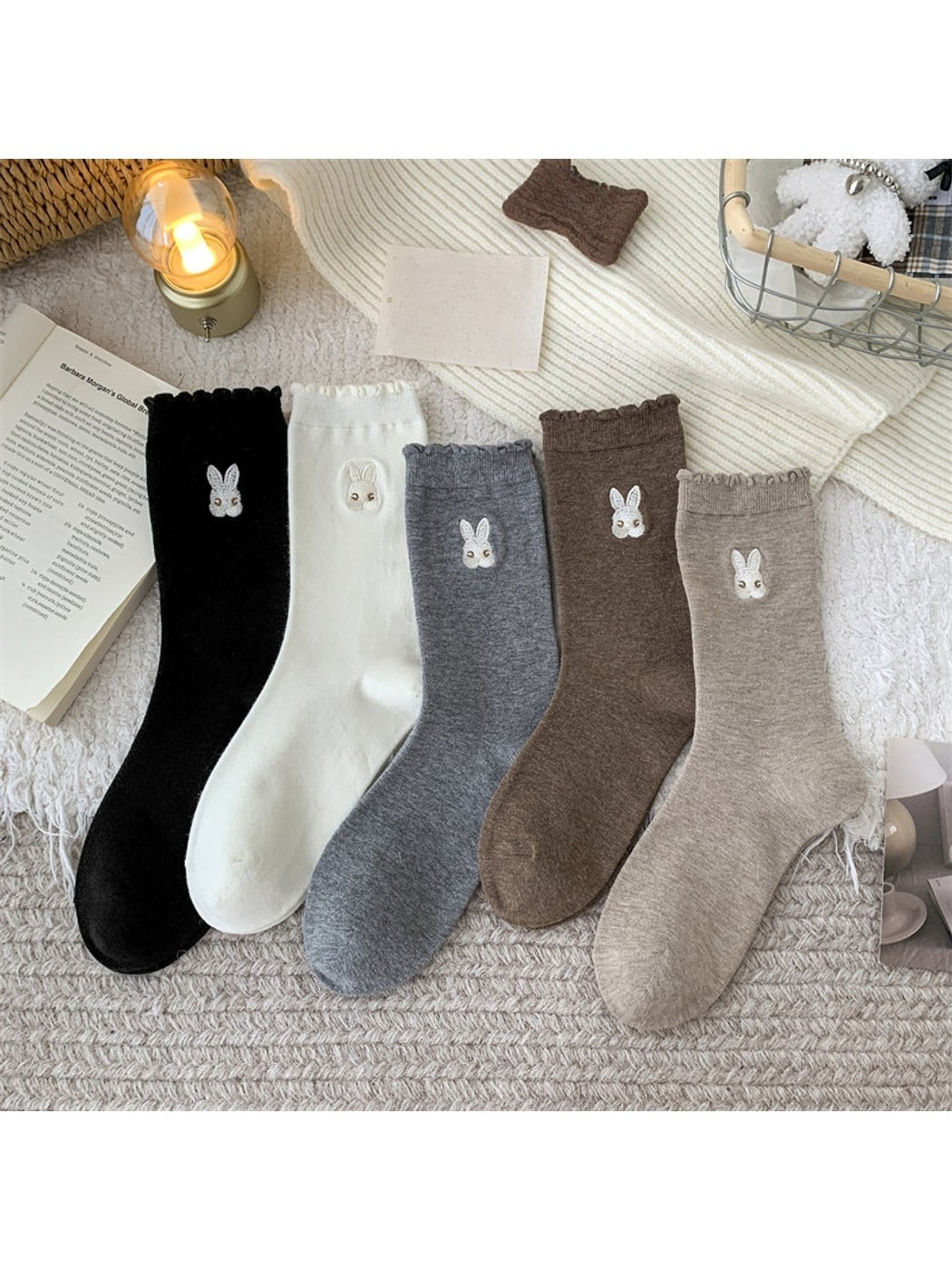Rufia - Ruffle Trim Rabbit Detail Casual Crew Socks