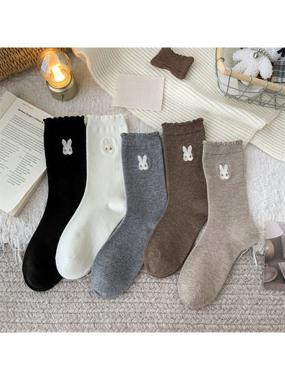 Rufia - Ruffle Trim Rabbit Detail Casual Crew Socks