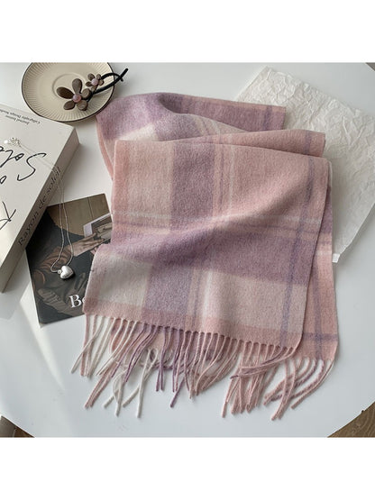 Scarvii - Soft Light Checked Fringe Scarf
