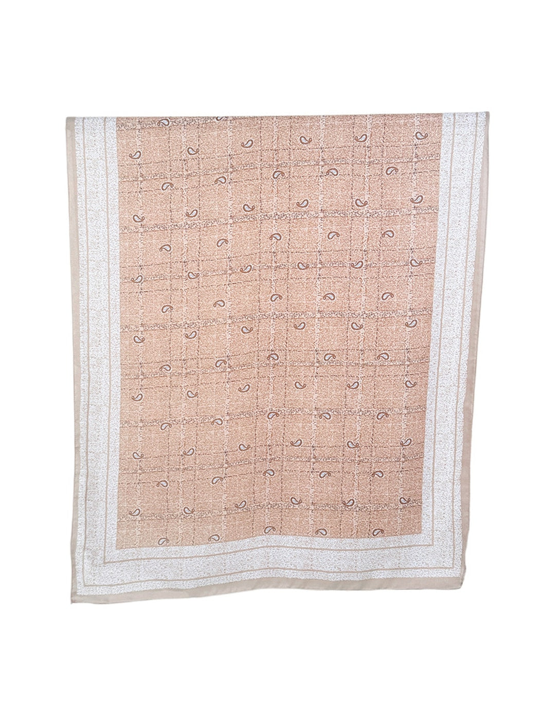 Scarvii - Leaf Print Checked Border Long Scarf