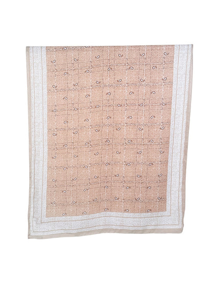 Scarvii - Leaf Print Checked Border Long Scarf
