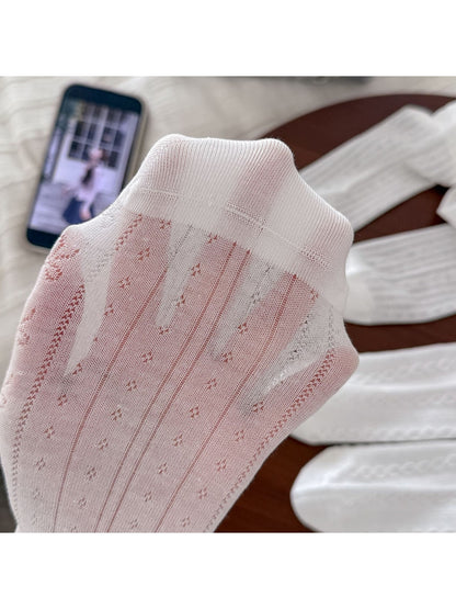 Rufia - Multiple Texture Designs White Ankle Socks