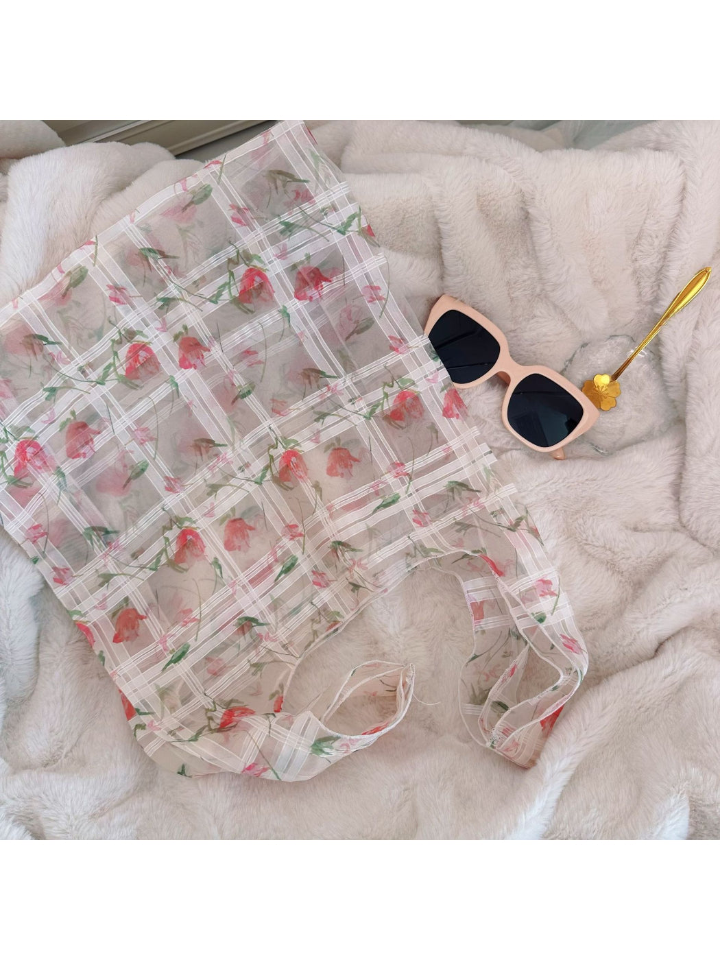 Cosbai - Sheer Floral Print Lightweight Tote Bag