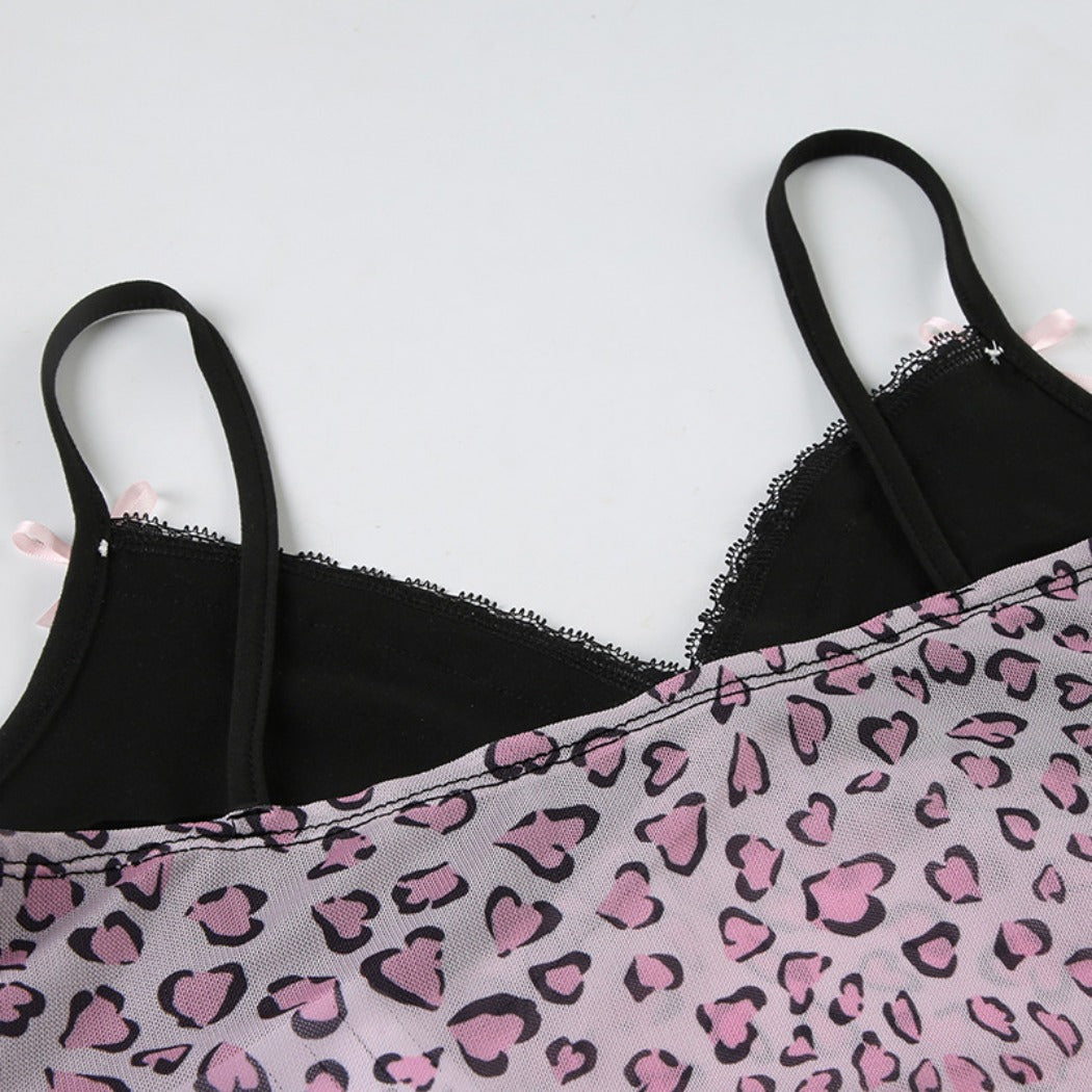 Vesty - Leopard Corset Tank Top with Bow