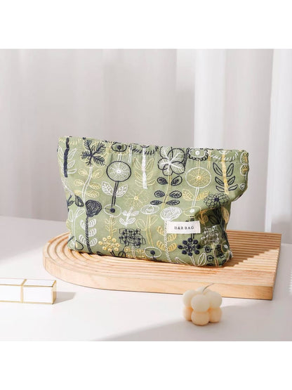 Cosbai - Floral Embroidered Zippered Makeup Bag