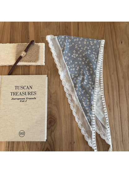 Scarvii - Floral Lace Trim Printed Triangle Bandana Scarf