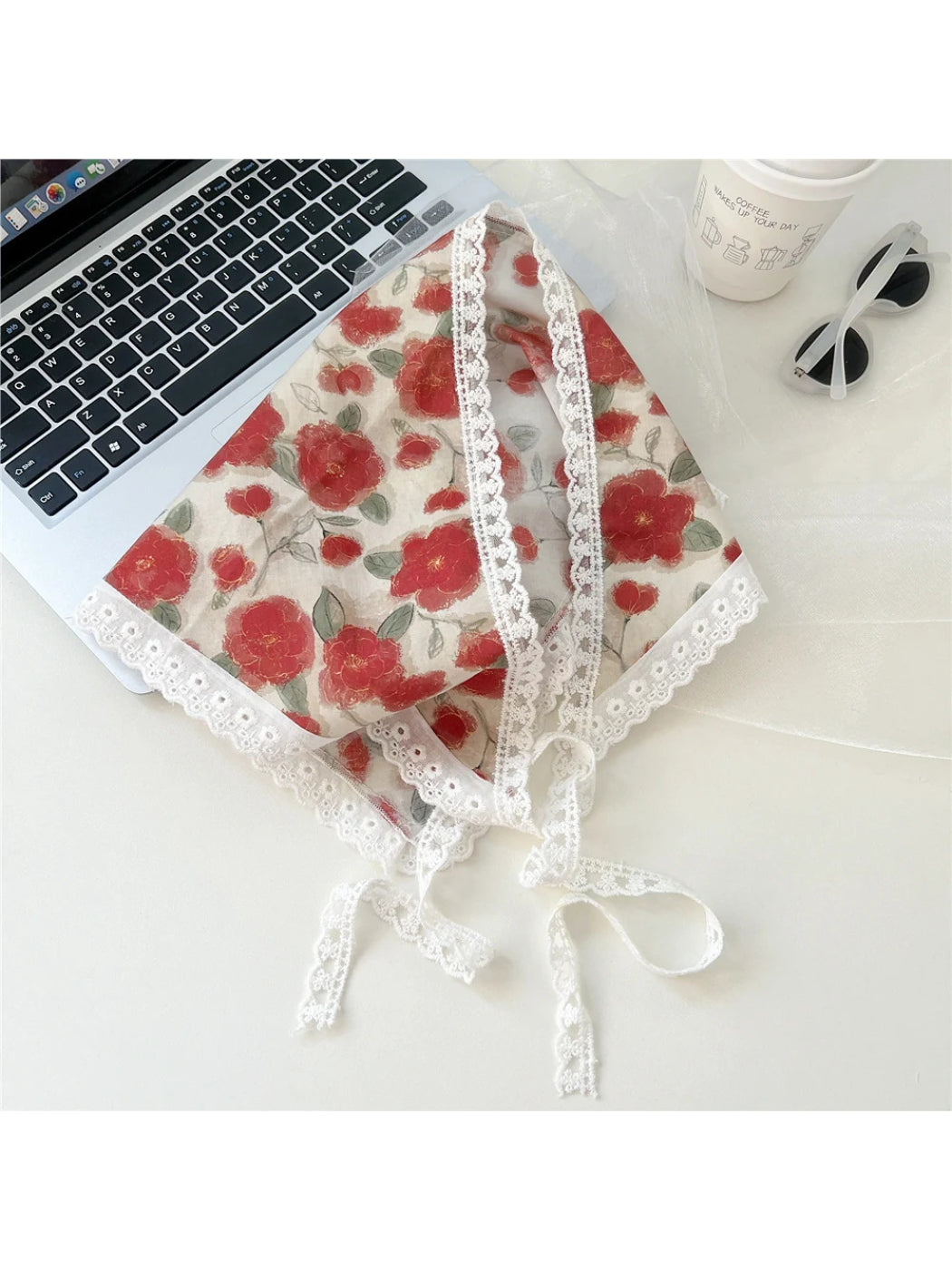 Scarvii - Lace-Trim Patchwork Triangle Scarf