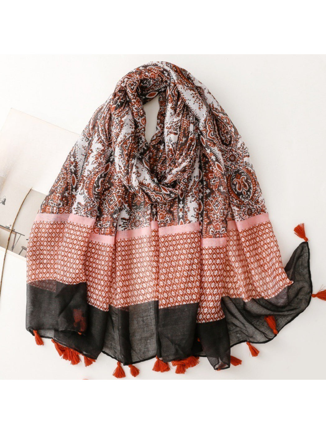 Scarvii - Contrast Panel Tassel Scarf