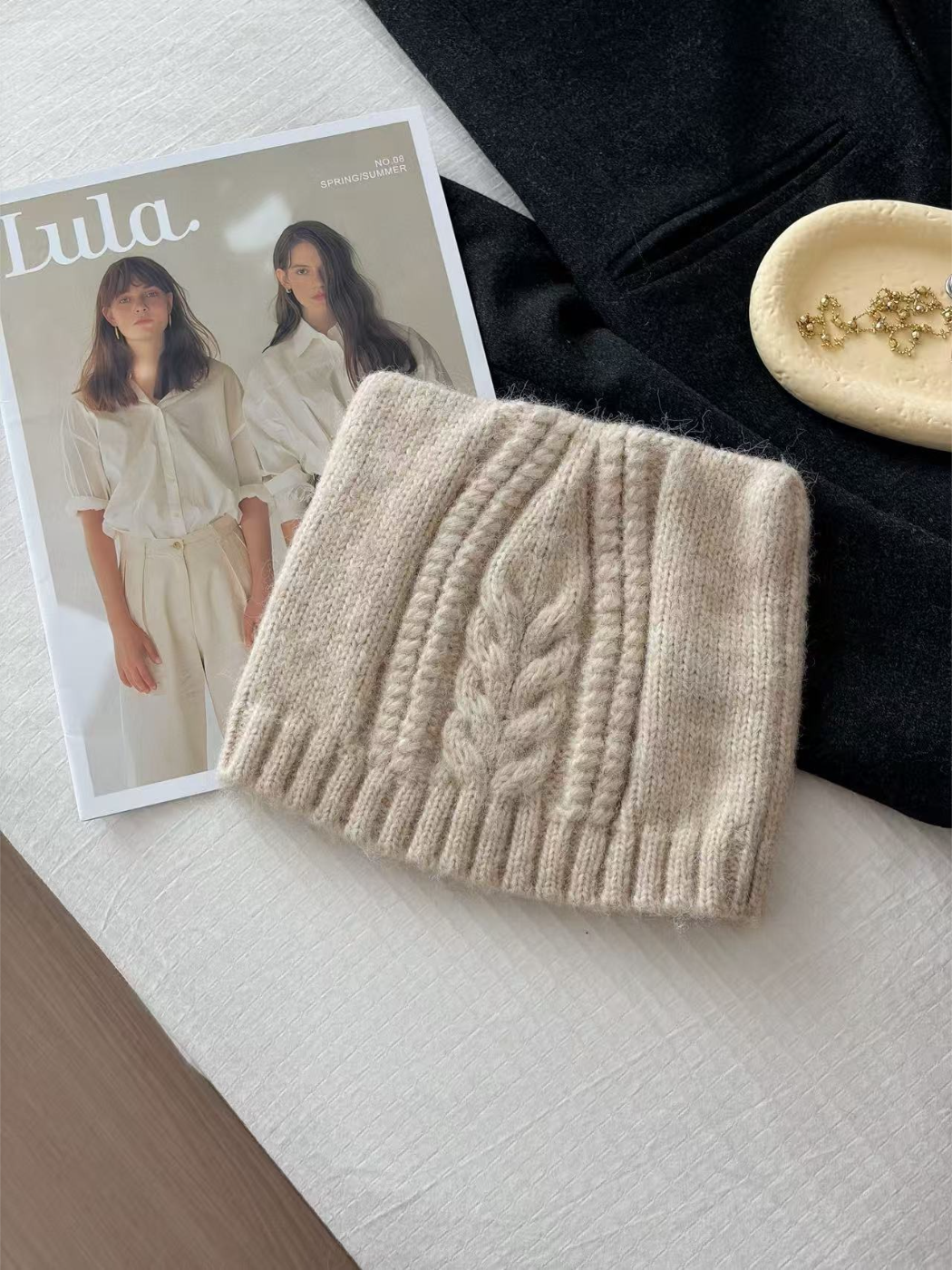 Haila - Textured Cable Knit Winter Beanie Hat