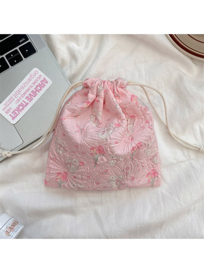 Cosbai cartoon drawstring pouch with drawstrings pulled and pouch gathered