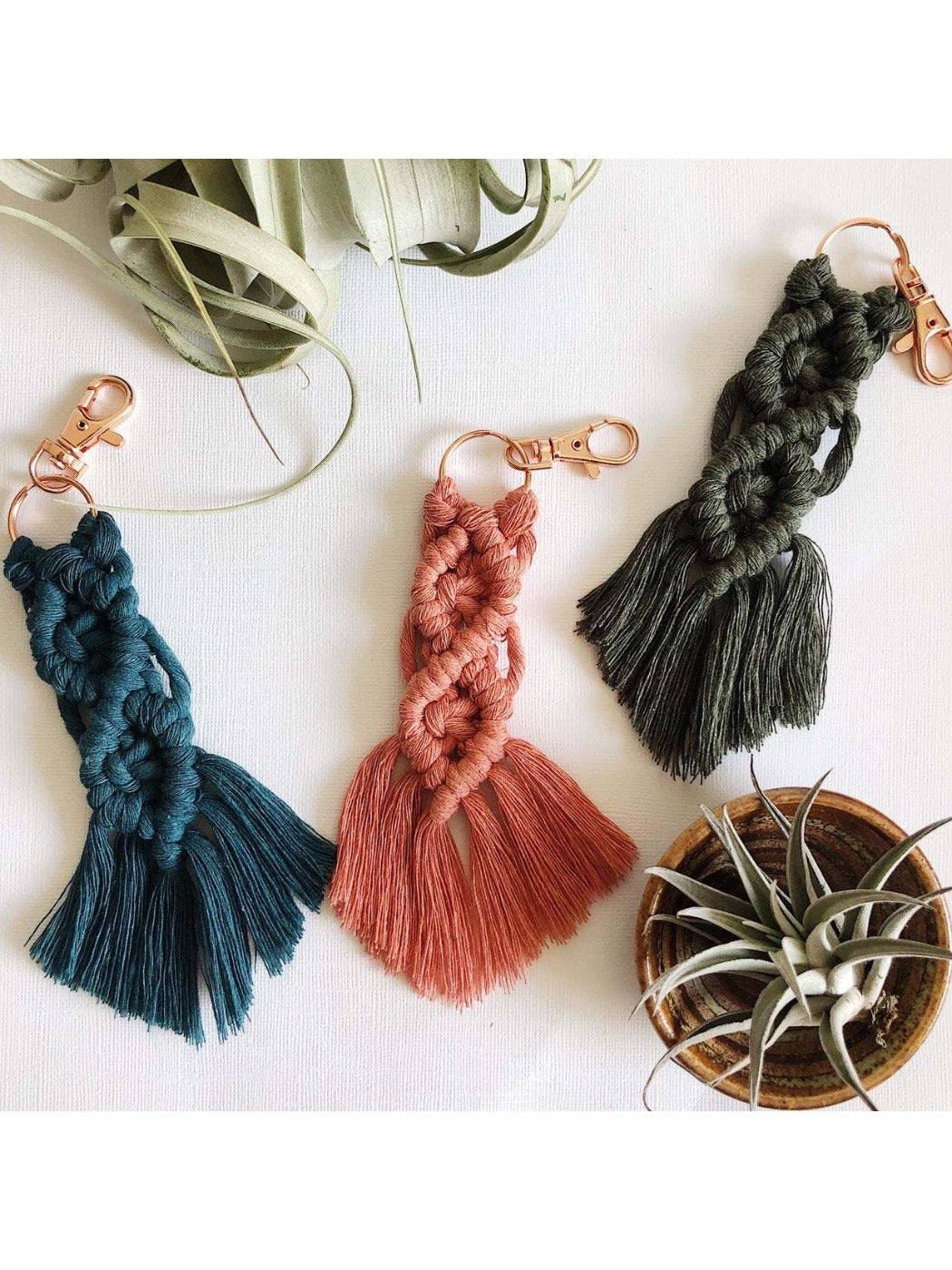 Koco Braided Keychain with Fringe Bag Charm & Accessory showing woven texture and tassel detail