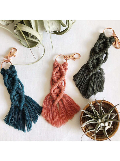 Koco Braided Keychain with Fringe Bag Charm & Accessory showing woven texture and tassel detail