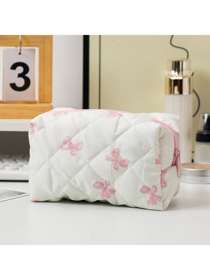 Cosbai - Bow Print Quilted Cosmetic Organizer Bag
