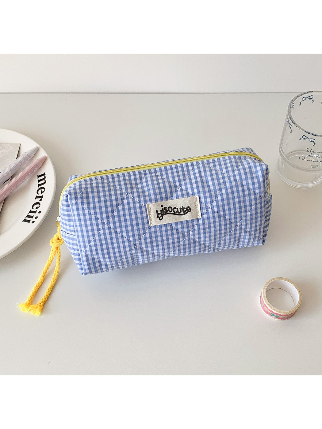 Cosbai - Checkered Zipper Makeup Organizer Bag