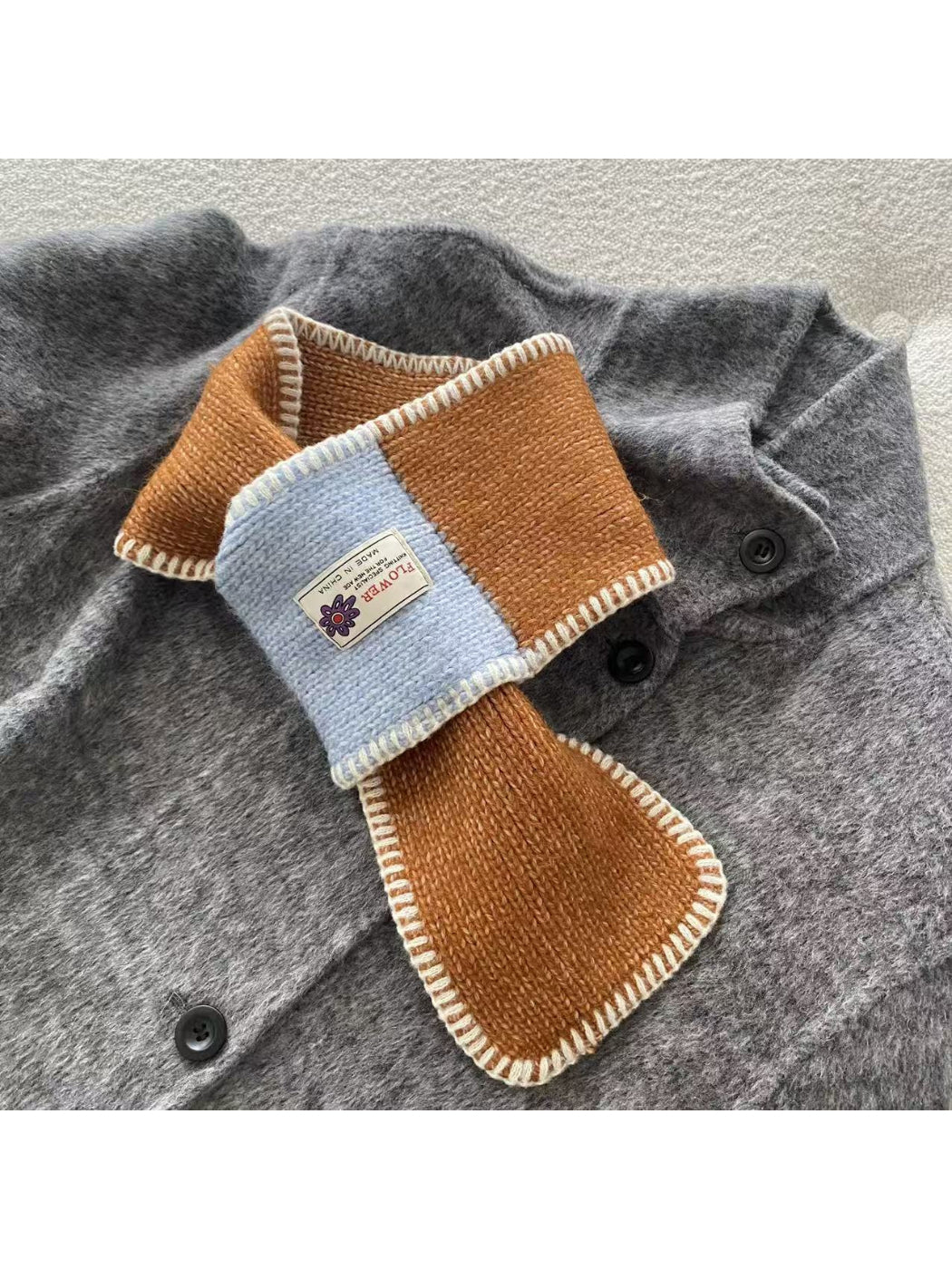 Scarvii - Contrast Panel Blanket Stitch Pull Through Knit Scarf