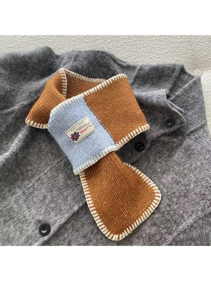 Scarvii - Contrast Panel Blanket Stitch Pull Through Knit Scarf