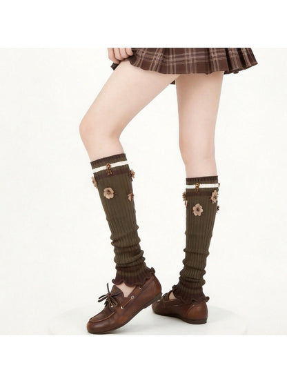 Cozyra - Floral Ribbed Women's Knit Leg Warmers