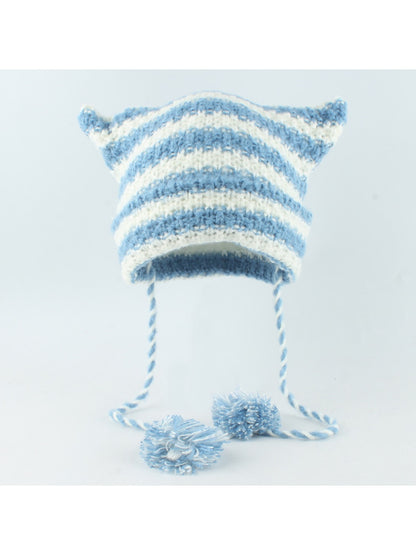 Haila - Striped Cat Ear Shape Knit Beanie
