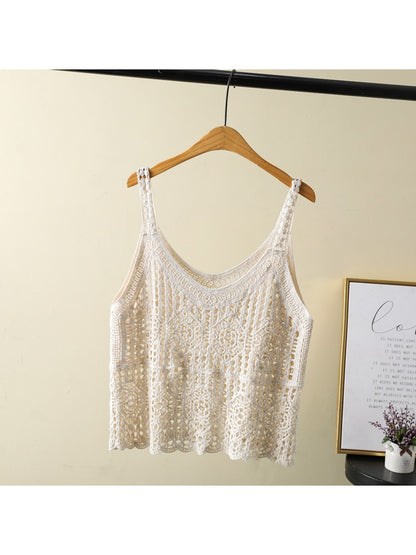 Crosa - Solid Color Geometric Pattern Knit Tank Top