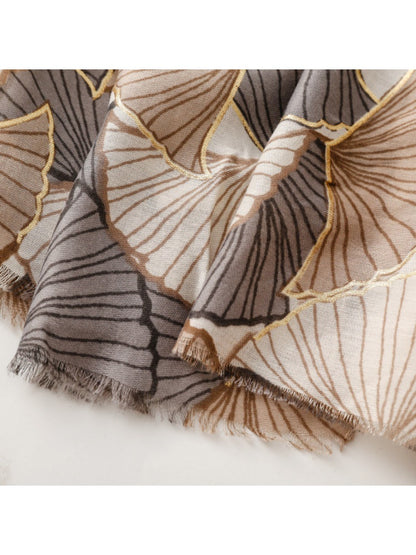 Scarvii - Winter Scarf & Shawl with Gold Foil Gingko Leaf Pattern