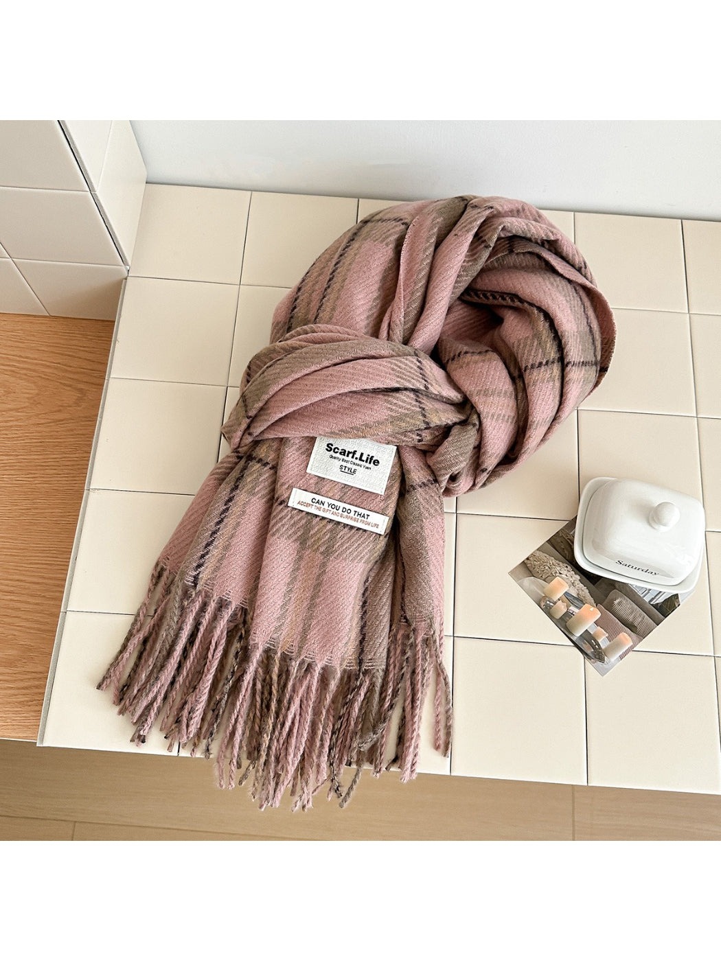 Scarvii - Cozy Vintage Check Tassel Scarf