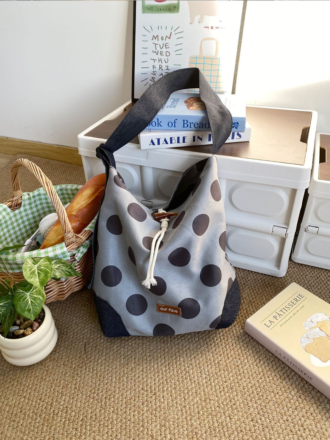 Cosbai polka dot crossbody bag worn by model across the body