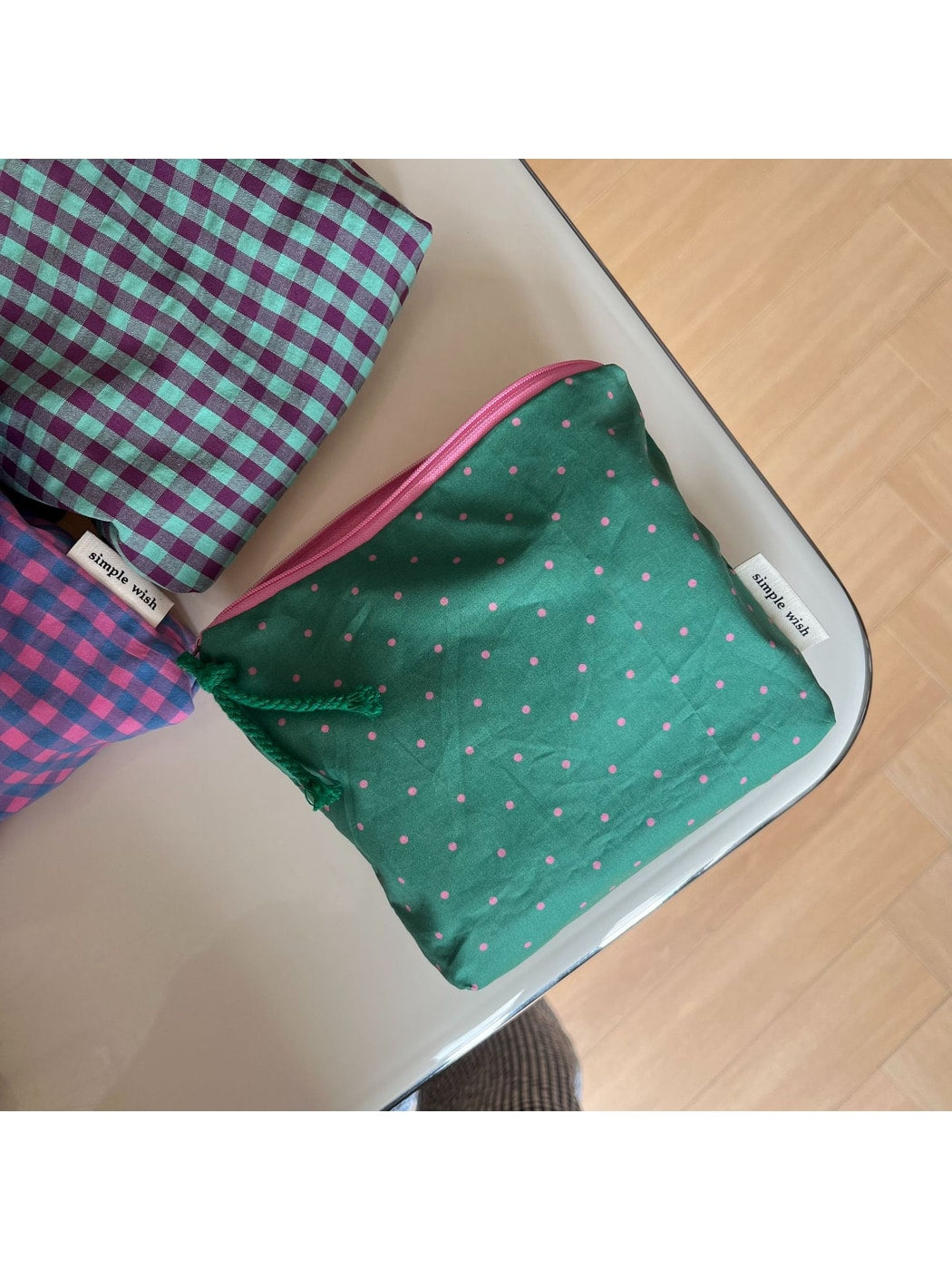 Cosbai - Polka Dot and Plaid Zip Pouch