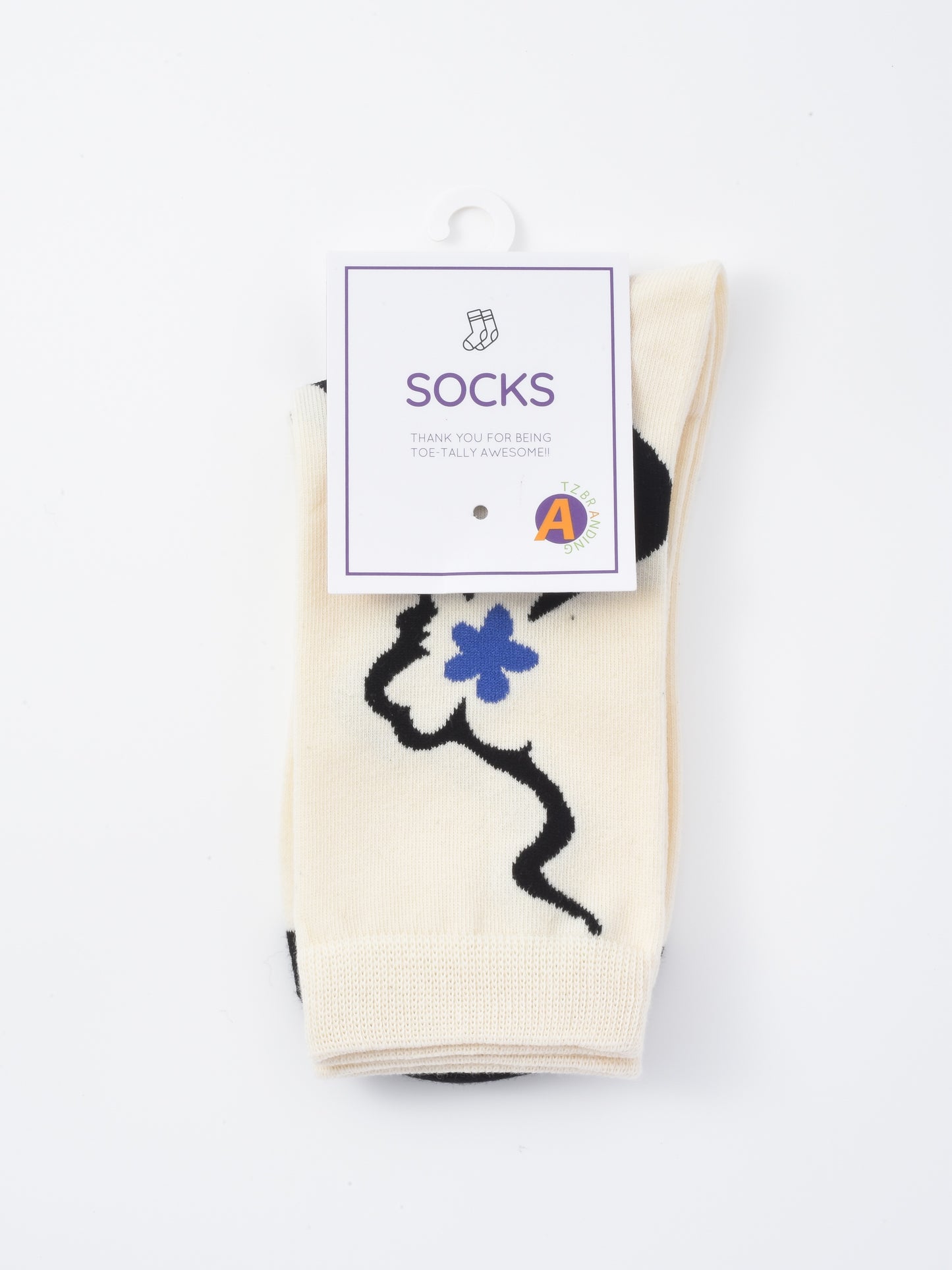 Rufia - Black and White Floral Patterned Socks