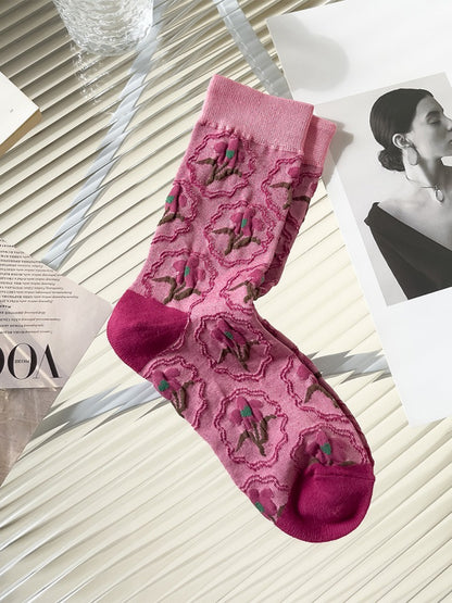 Rufia - Textured Heart Patchwork Crew Socks