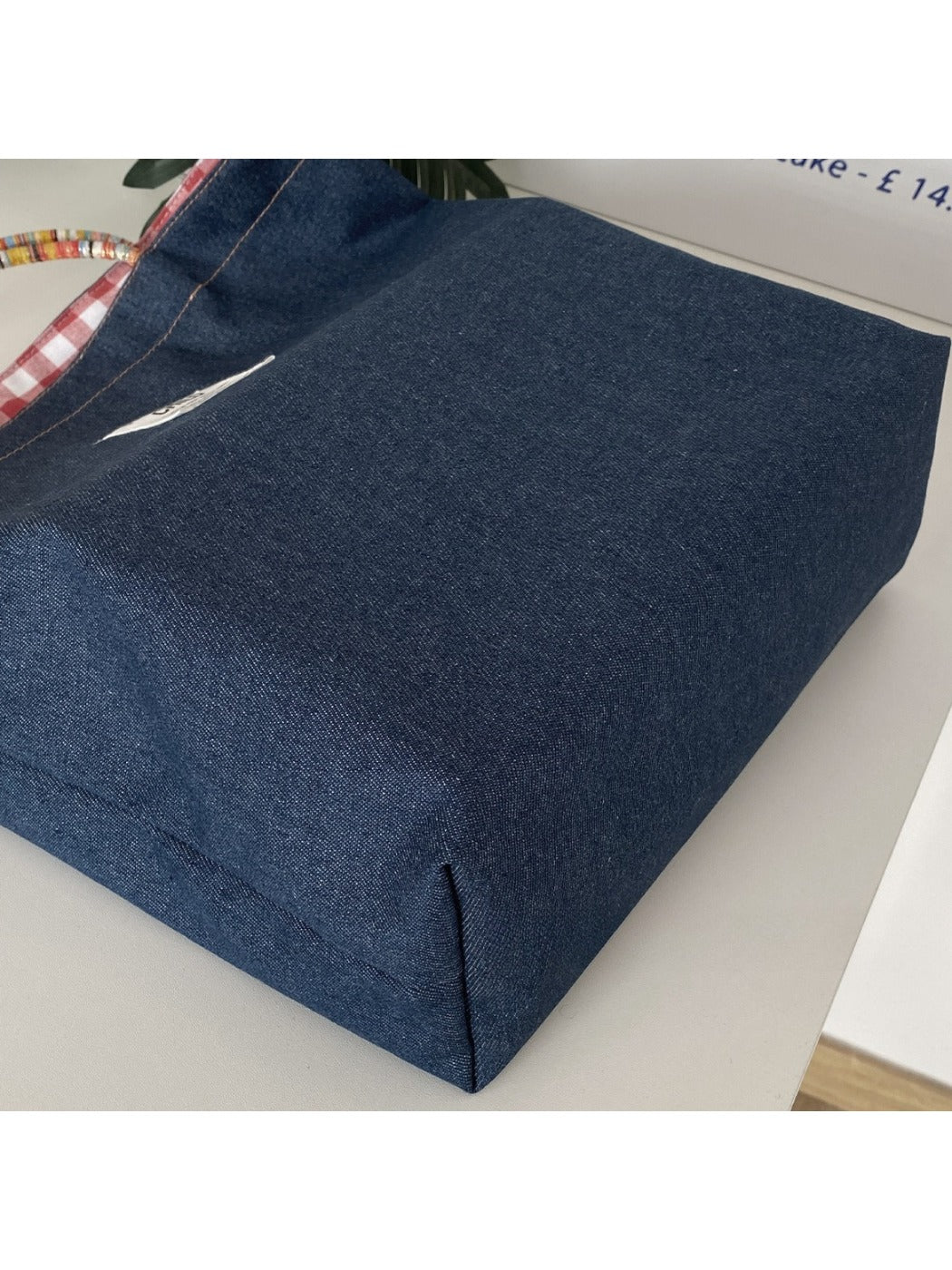 Cosbai – Vintage Denim & Plaid Reversible Tote Bag
