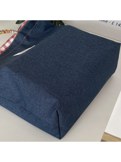 Cosbai – Vintage Denim & Plaid Reversible Tote Bag