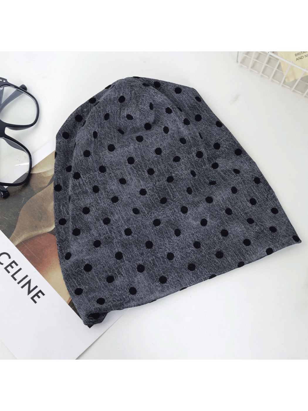Haila - Polka Dot Twist Front Slouchy Beanie