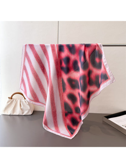 Scarvii - Animal Print Stripe Square Scarf