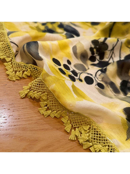 Scarvii - Yellow Botanical Print Summer Wrap Scarf