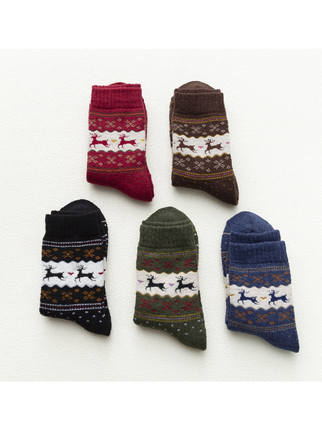Rufia - Mid-Calf Winter Socks with Christmas Patterns - 5 Pairs/Pack
