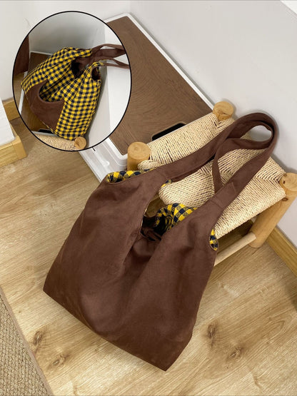 Cosbai – Retro Reversible Color-Block Tote Bag