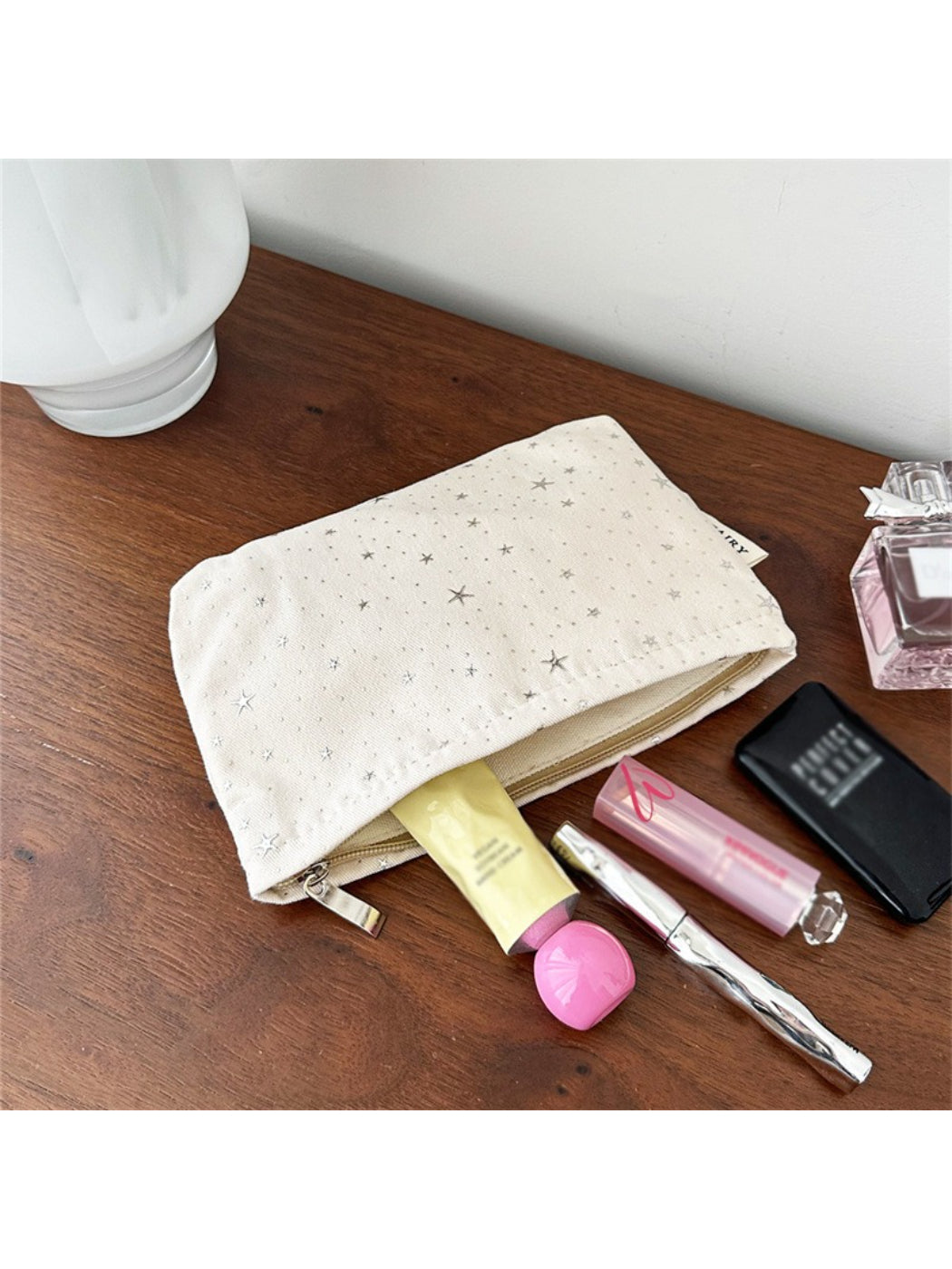 Cosbai Soft Star Print Zip Bag displayed on white background