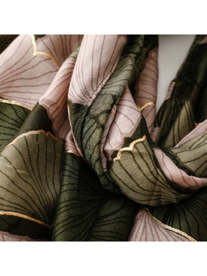 Scarvii - Winter Scarf & Shawl with Gold Foil Gingko Leaf Pattern