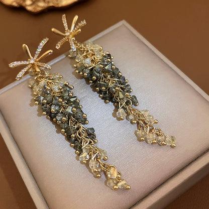 Earwish - Floral Long Fringe Earrings - Shiny & Delicate