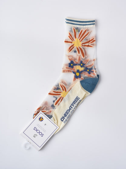 Rufia -  Hollow-out Floral Pattern Sheer Socks