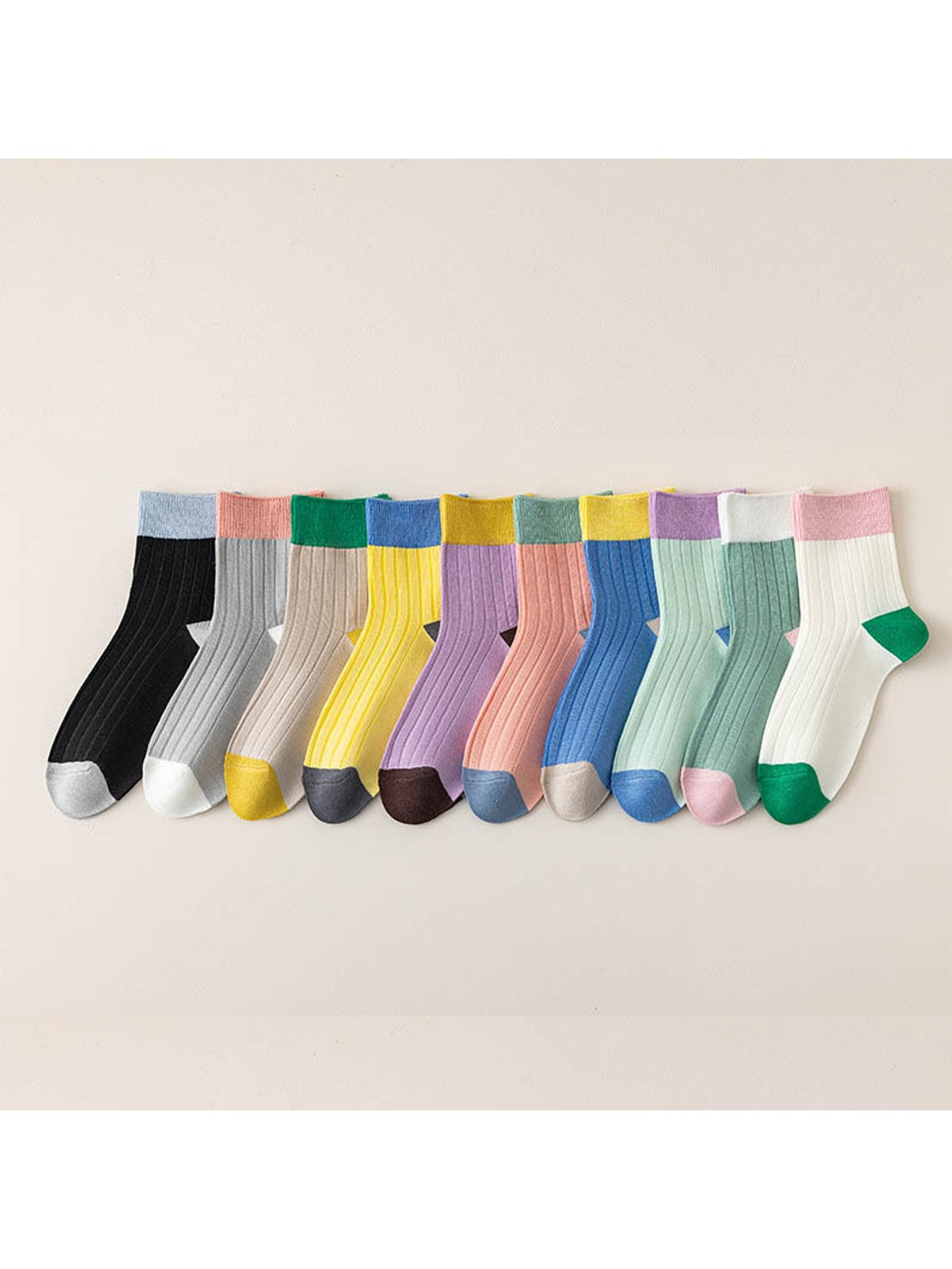 Rufia - Simple Colorblock Ribbed Casual Crew Socks