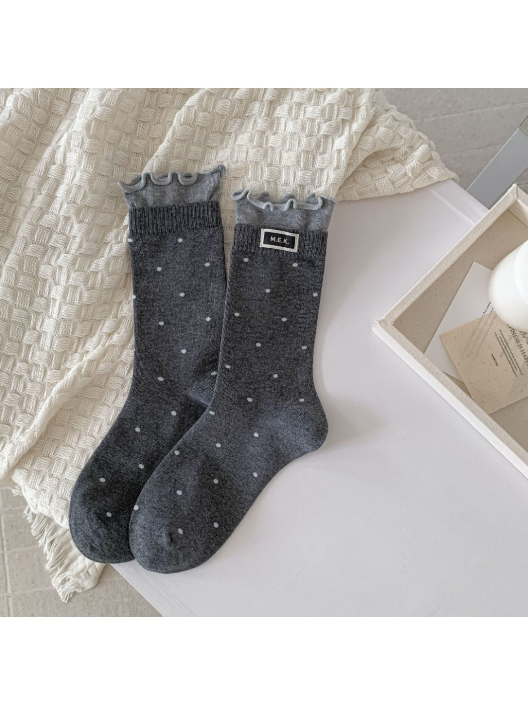 Rufia – Lace Mid-Calf Socks with Polka Dot