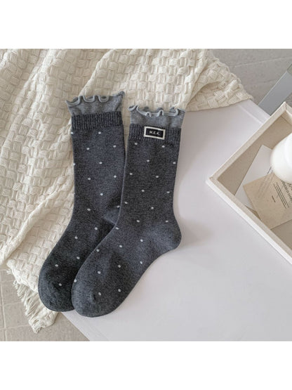 Rufia – Lace Mid-Calf Socks with Polka Dot