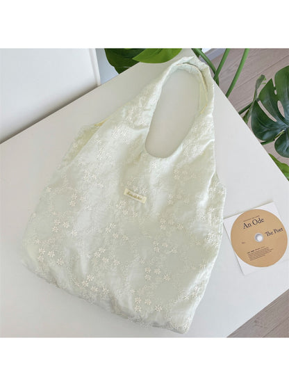 Side view of Cosbai Soft Daisy Shoulder Tote Bag highlighting soft fabric and stitching