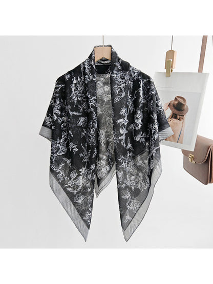 Scarvii Botanical Floral Line Art Square Scarf